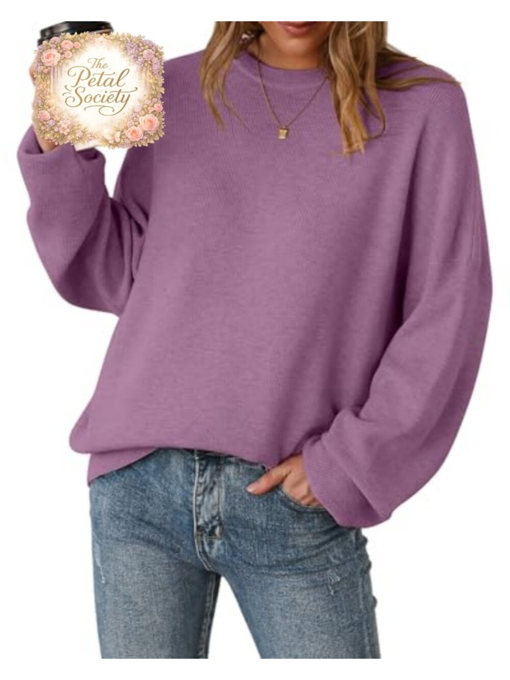 Wool Blend Oversized Crewneck Pullover Sweater Dropped Shoulders